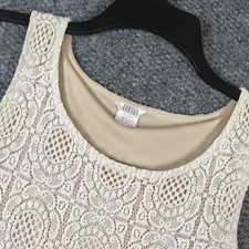 Kaktus Womens Cream Floral Lace Sleeveless Shift Mini Dress Tan Lining Size S