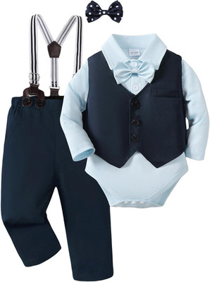 Newborn Baby Boy Clothes Suit Tuxedo Baptism Outfit Christening Top+Suspenders P