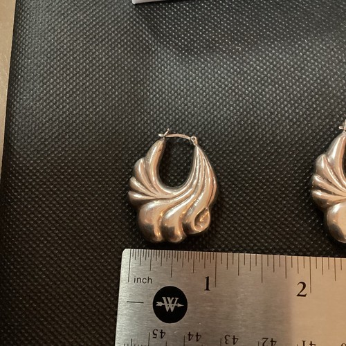 Vintage Sterlingsilber hohle aufgeblähte 925 Hänger Creolen überbackene Muschel Design 8,63 gm - Bild 5 von 11