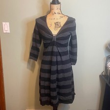 Express Design Studio Striped Preppy Fall Twist Front Sweater Dress Black Small