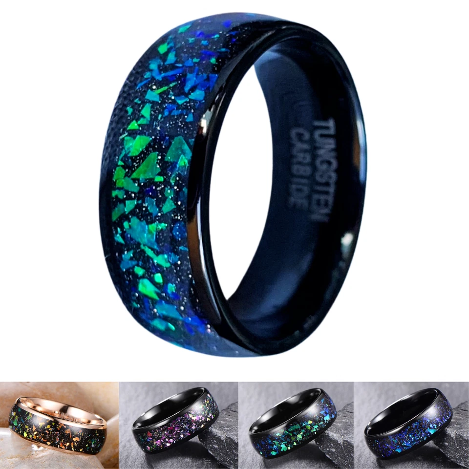 Anillo de boda con incrustación de arenisca galaxia meteorito anillo de carburo de tungsteno de 8 mm para hombre Foto 2 de 4