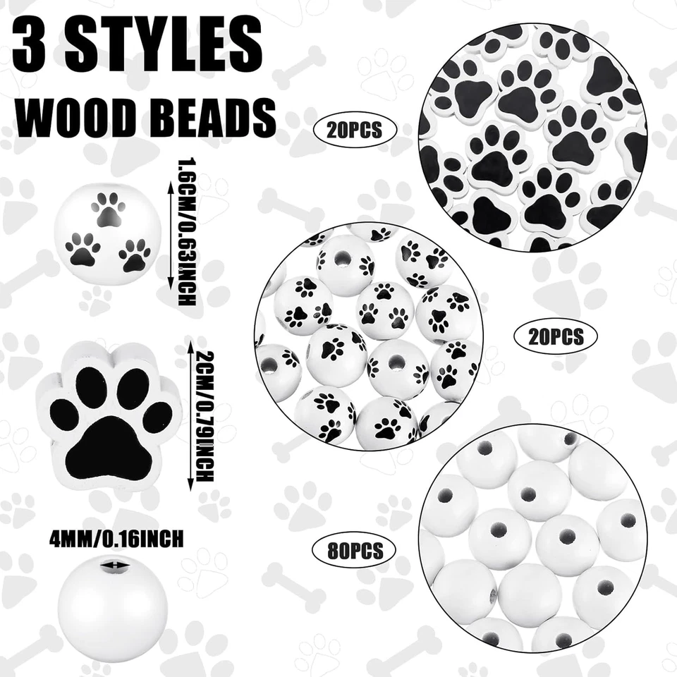 120 Pieces Cow Wooden Beads Dog Paw Footprint Bead Puppy Wood Cute Spacer Beads - Image 3 of 4