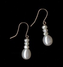 New 14K 1.20 Gram 24mm Solid Yellow Gold White Pearl Bead Hook Stud Earrings hw