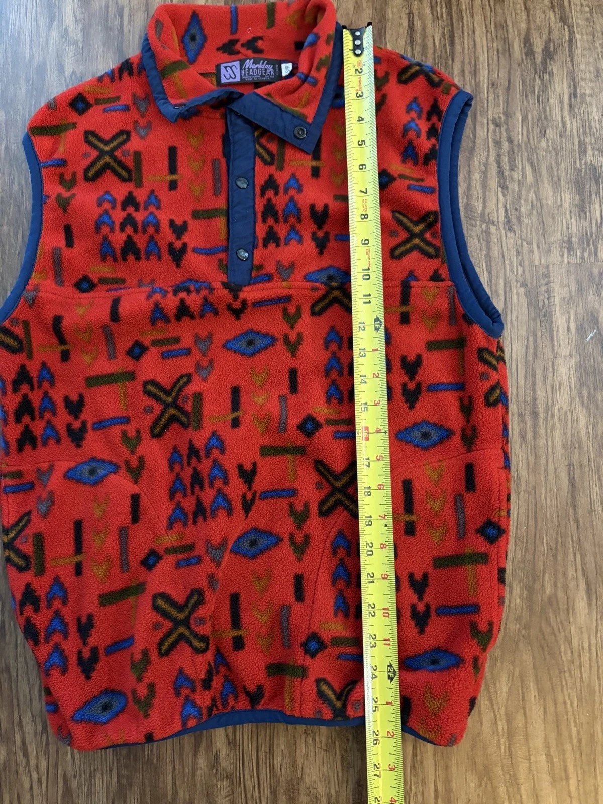 Merkley Headgear Men's Fleece Vest Snap Placket Pockets Geometric Red S - product detail image 3