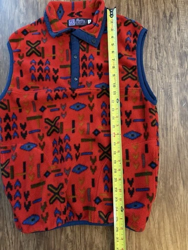 Merkley Headgear Men's Fleece Vest Snap Placket Pockets Geometric Red S image 3