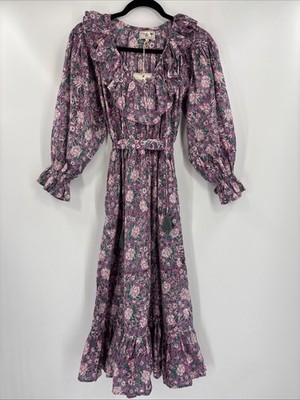 NWT Mille June Midi Dress - Purple Rose Floral, Ruffle - Size Small