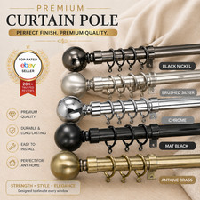 Curtain Pole Extendable Metal Chrome 28mm With Finials Rings Hooks Rod Fittings