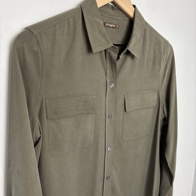 J. McLaughlin Miris 100% Silk Blouse Olive Contemporary Sleek Luxurious Sz Small