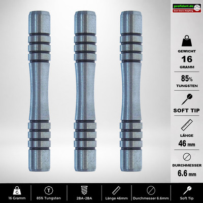     Dart Darts Barrel Barrels Griffstück Soft 85% Tungsten 46x6,6 mm 16g 16 gr