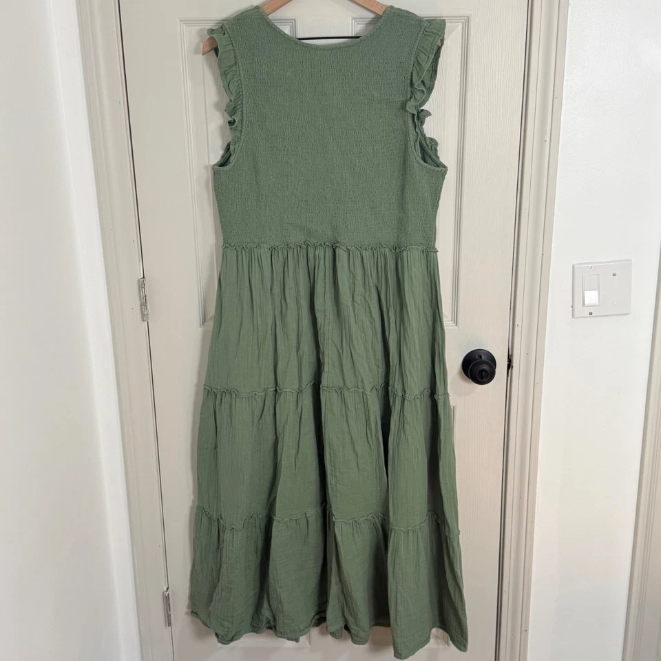 Old Navy Maxi Dress Womens XXL Green Tiered Cottage Core - Image 2 of 4