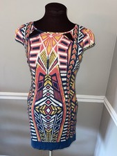 Adrianna Papell Dress Sz 4 Navy Blue Coral Sheath Dress Geometric