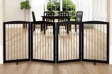 Freestanding Pet Gate for Dogs, Indoor Wooden Dog Gate for House, Foldable Do...