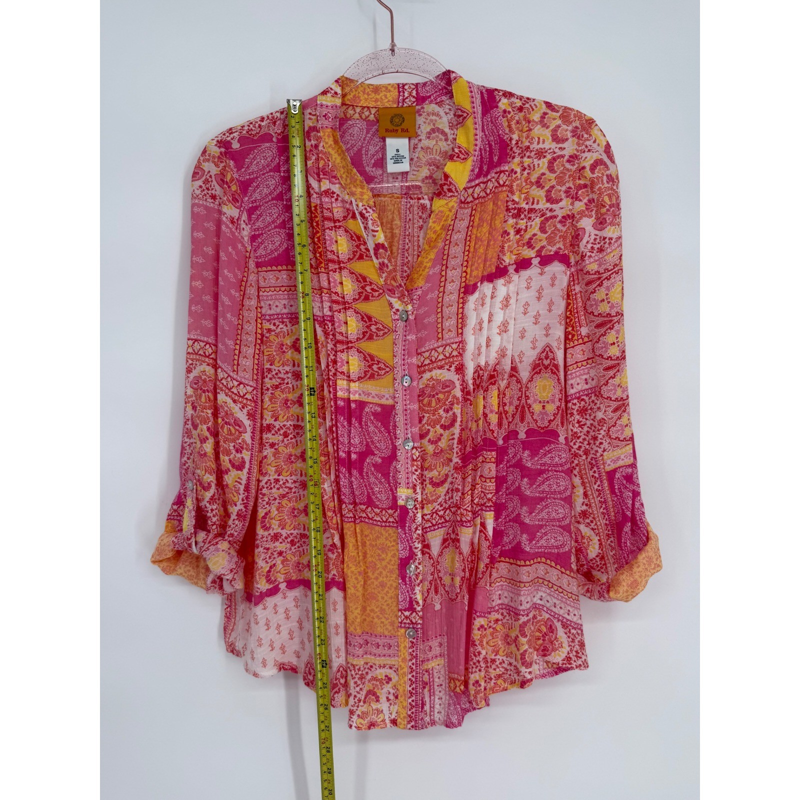 Ruby Rd Womens Pink Orange Patchwork Paisley Roll… - image 2