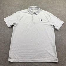 Under Armour Polo Shirt Mens Large Gray Stripe HeatGear Golf Performance Knit