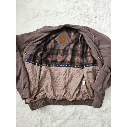 Vintage 90s Playboy Harrington Bomber Jacket Plum Plaid Quilted XL