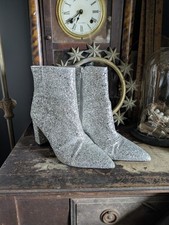 Silver GLITTER BOOTIES Ankle Boots Heels Chunky Heel Pointy Toe Disco Ball 11