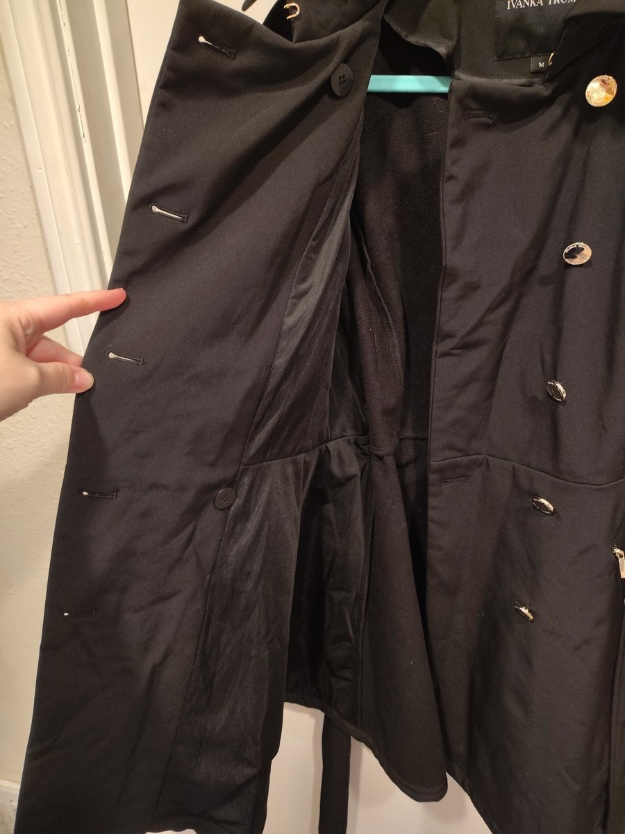 Ivanka Trump Black Hooded Double Breasted Belted Trench Coat Sz M