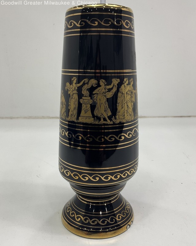 Vintage Black & 24k Gold Handmade in Greek Vase