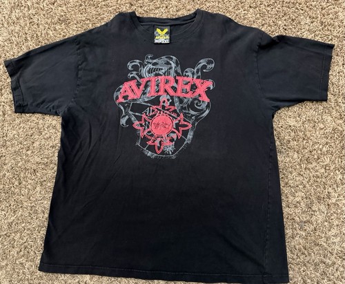 Vintage Y2K Avirex Affliction Style T-Shirt Skater Hip Hop Black Red Sz 2XL