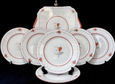 SHELLEY 12577 Coral Art Deco Vintage Bone China 7 Piece Plate Set c1936