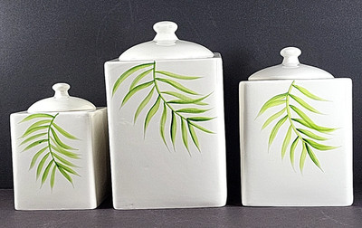 Vintage Corelle Coordinates Ceramic Bamboo Canister Set 3 Canisters Hand Painted