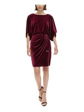 JESSICA HOWARD Womens Burgundy Belted Unlined Back Short Sleeve Dress 6