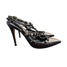 Valentino Garavani Black Rockstud Ankle Strap Pumps EU 39.5 Leather Heels