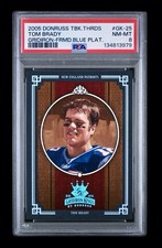 2005 donruss throwback #GK25 tom brady; platinum blue /10 gridiron kings PSA 8