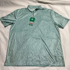Greg Norman Men's XL Performance Golf Polo Shirt Dry Green Geometric Pattern