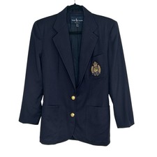 VTG Ralph Lauren Wool Crest Blazer Jacket 4 Preppy Equestrian Old Money Blue USA
