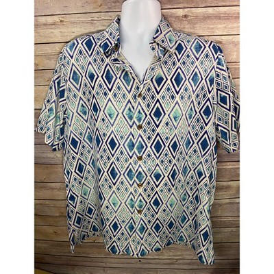 Island Republic Hawaiian Shirt Size M 100% Silk Blue Floral Button Front