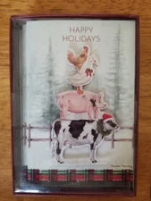 Cow Pig Goose Chicken Leanin' Tree 3D Christmas Cards New Box of 8 and Envelopes