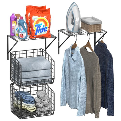 #ad 2 Pack Laundry Room Shelves with Wire Baskets Over the Washer and Dryer Shel... $52.20