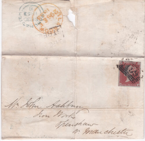 1853 QV FINE FOUR MARGIN 1d PENNY RED STAMP ON GLASGOW LETTER QUEEN STREET SCOTS - Afbeelding 1 van 4