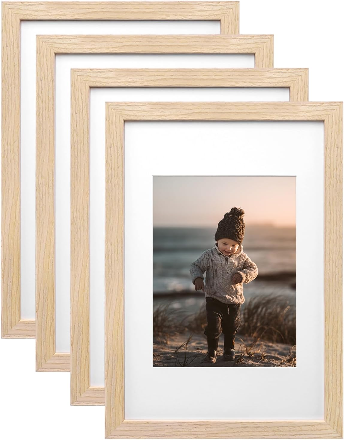 8x12 Natural Wood Picture Frame with Acrylic Plexiglass for 6x8 Photos-image