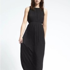 Banana Republic Womens Dress Size XS Black Pleated Gathered Maxi Key Hole