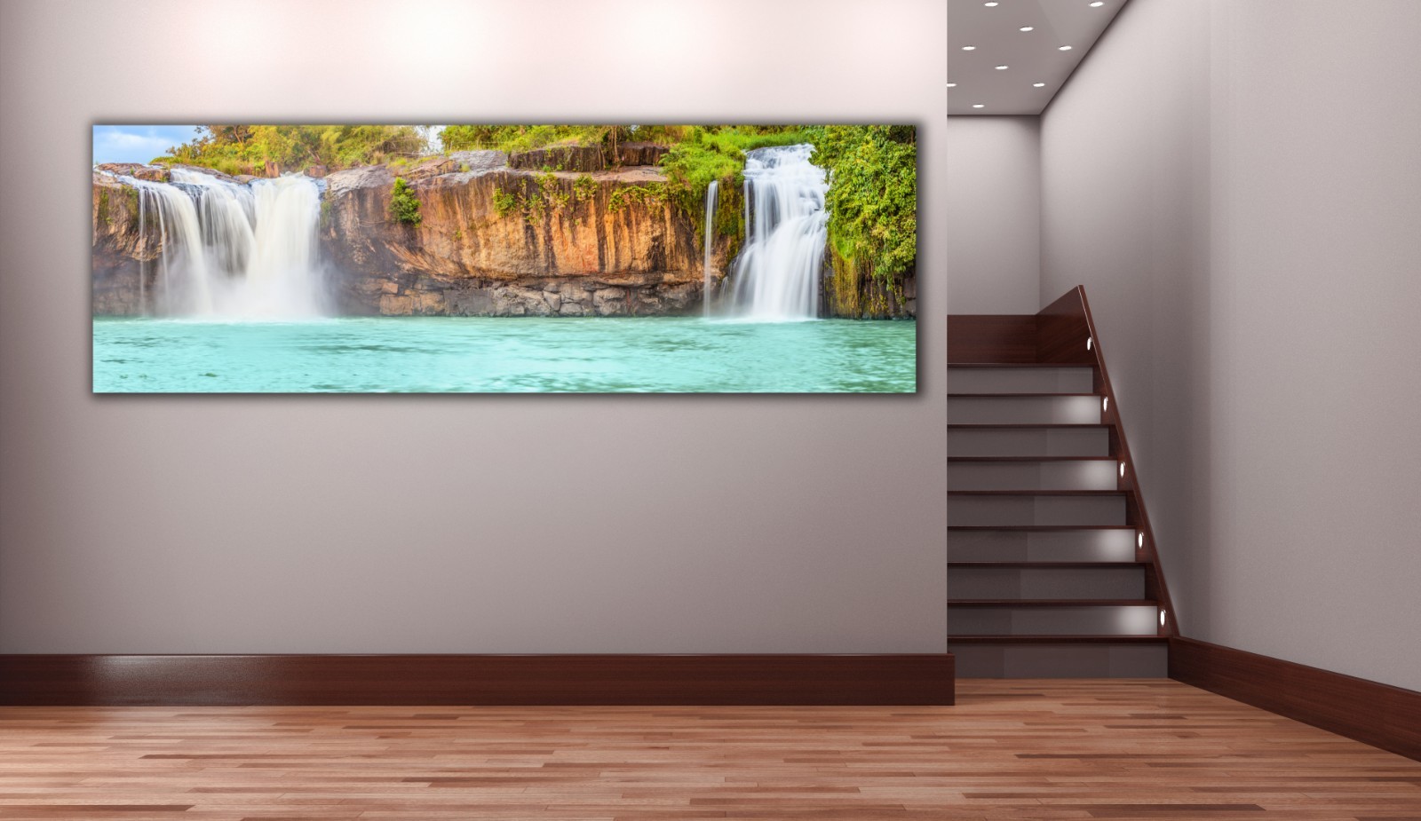 Tropical Island Waterfall Panoramic Picture Canvas Print Home Decor Wall Art