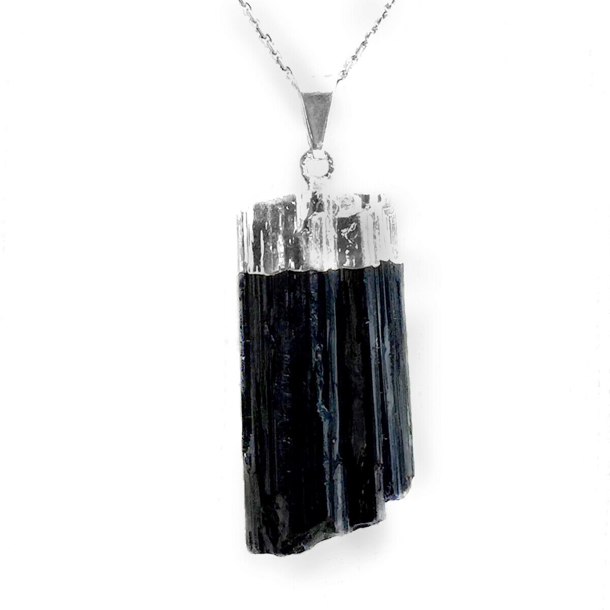 Black Tourmaline Pendant Natural Crystal Sterling Silver Necklace Reiki Energy H