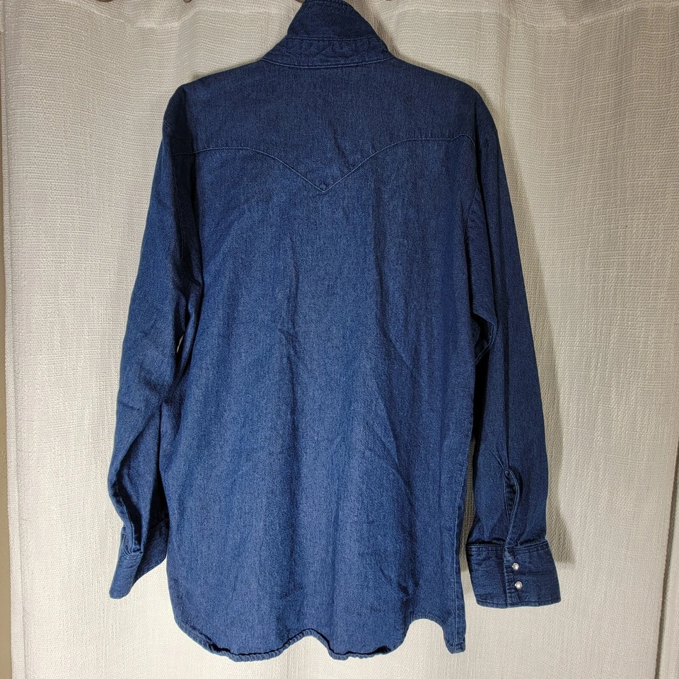 Винтажная джинсовая рубашка OshKosh B'Gosh на пуговицах с длинным рукавом мужская размер XL длинная - Изображение 3 из 4