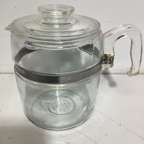 Vintage Pyrex Flameware Glass Stovetop Coffee Pot Percolator 6 /9 Cup #7759