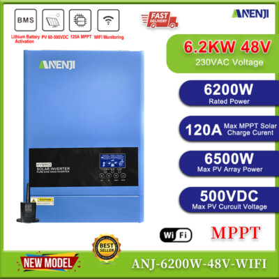 6200W Hybrid Solar Inverter Off-Grid MPPT 120A 230V 48V 500VDC Pure Sine Wave