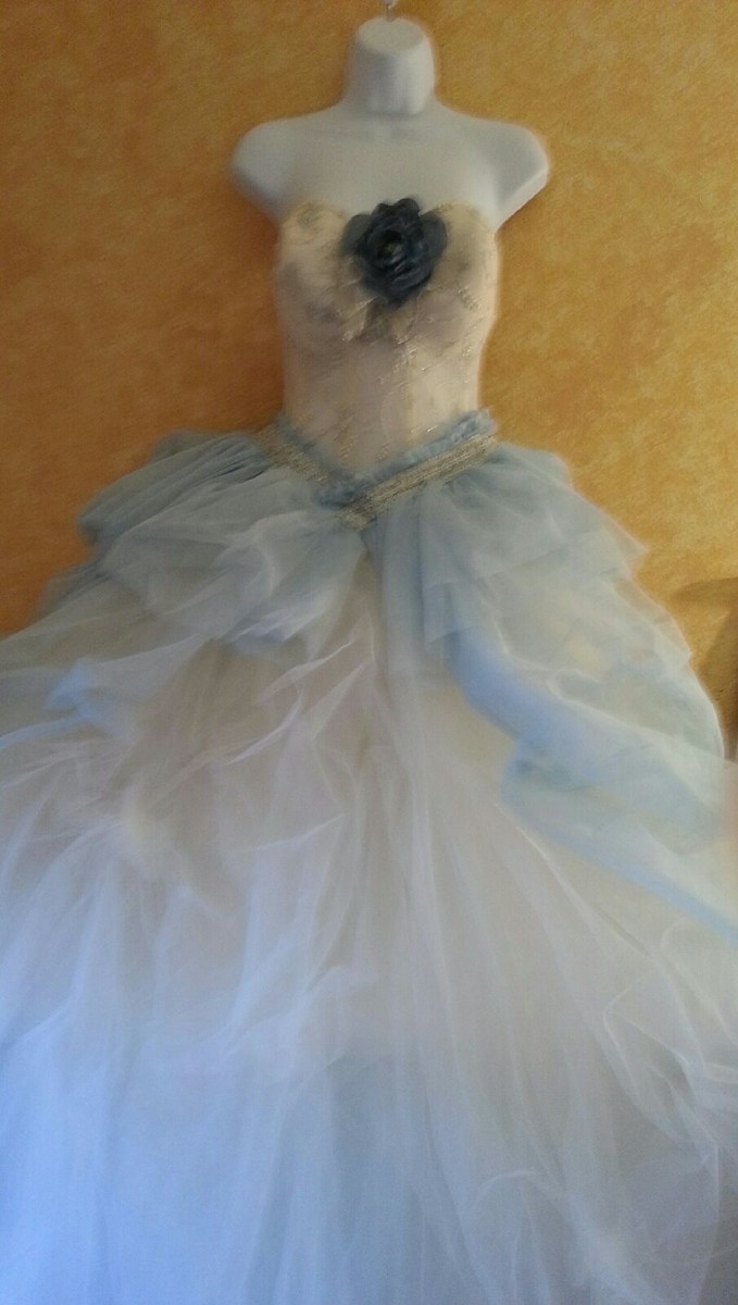 SAMPLE GOWN - Cinderella Blue Ivory Sheer Bead Corset Bridal Wedding  Ballgown | eBay
