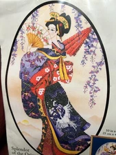 VTG  1998 DIMENSIONS STAMPED cross stitch KIT 'SPLENDOR of the ORIENT'  GEISHA