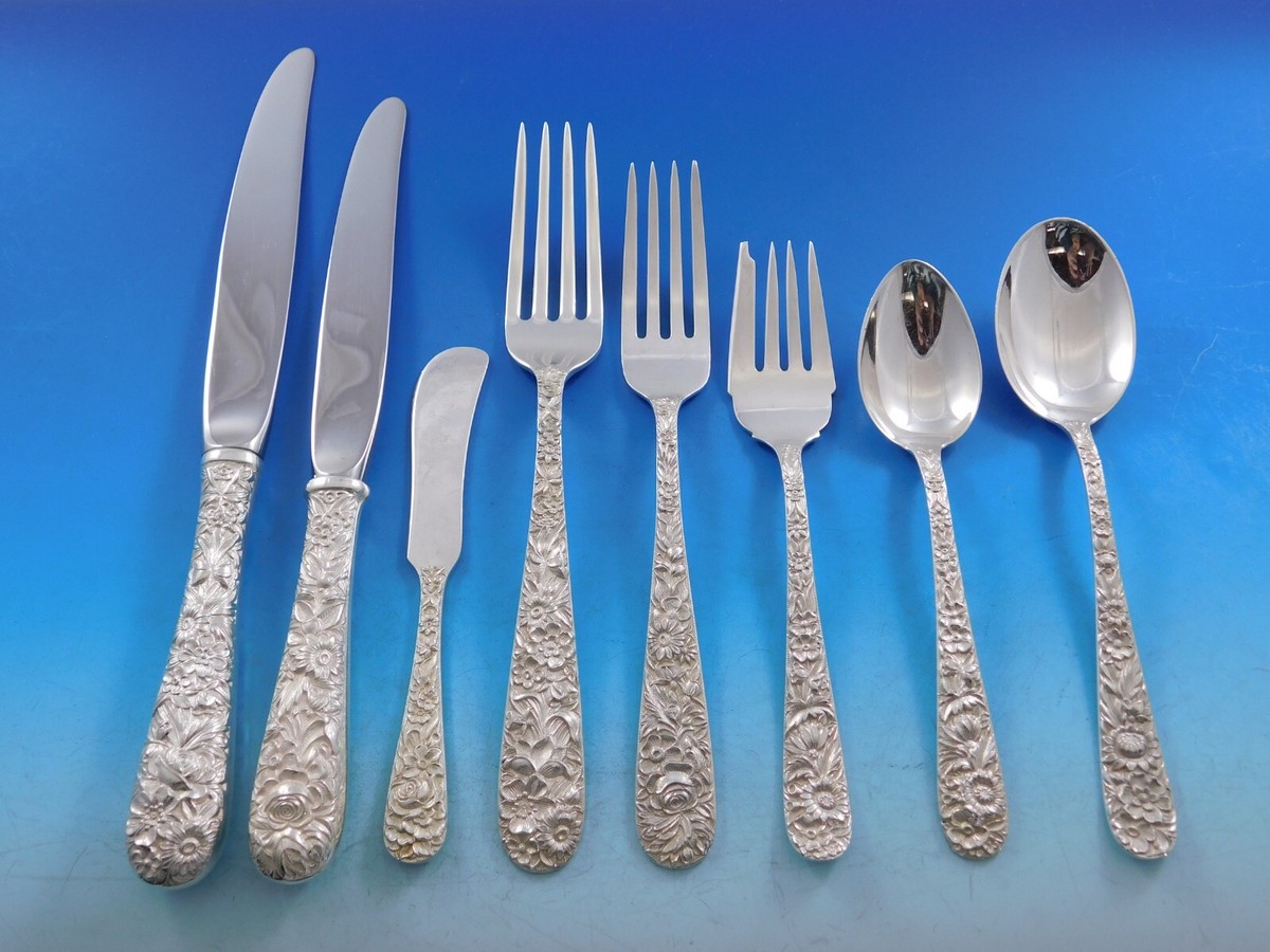 Repousse by Kirk Sterling Silver Flatware Set Service 106 pieces