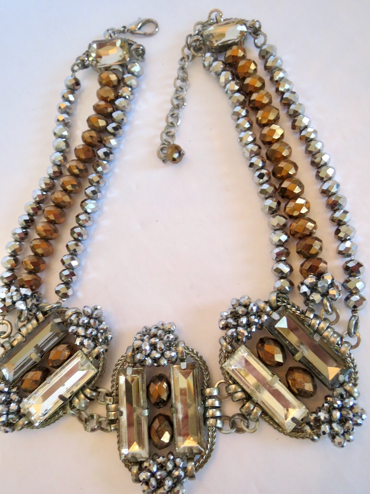 Dramatic STATEMENT NECKLACE Silver Tone Triple Cr… - image 8