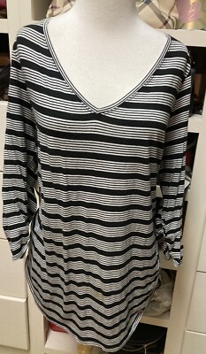 Lane Bryant Black & White Striped Top. 22/24! Gathered At Side & Sleeves!