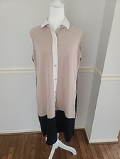Calvin Klein Women Button Up Tan Black Sleeveless Dress Office Dressy Size 10
