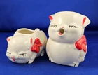 Vintage 2 Piece Piglet CREAM & SUGAR 1950 's Shawnee Pottery Ivory with Red Bows