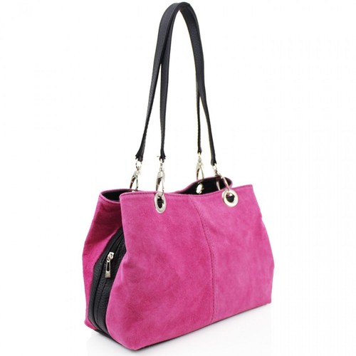 Kleine Damen-Schultertasche aus italienischem Wildleder Dreifachfachfach Obergriff - Bild 3 von 21