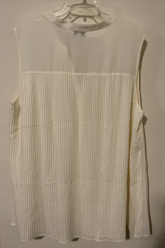 Ellos Womens 1x Ivory Sleeveless Sheer Tunic Style Full Button Blouse NWT! M907